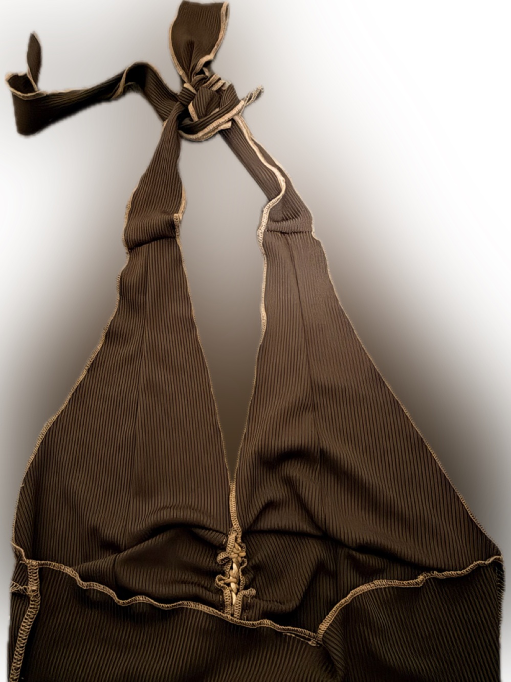 Brown Halter-Style Women's Shoulder Bag with Contrast Stitching - Picture 6 of 6